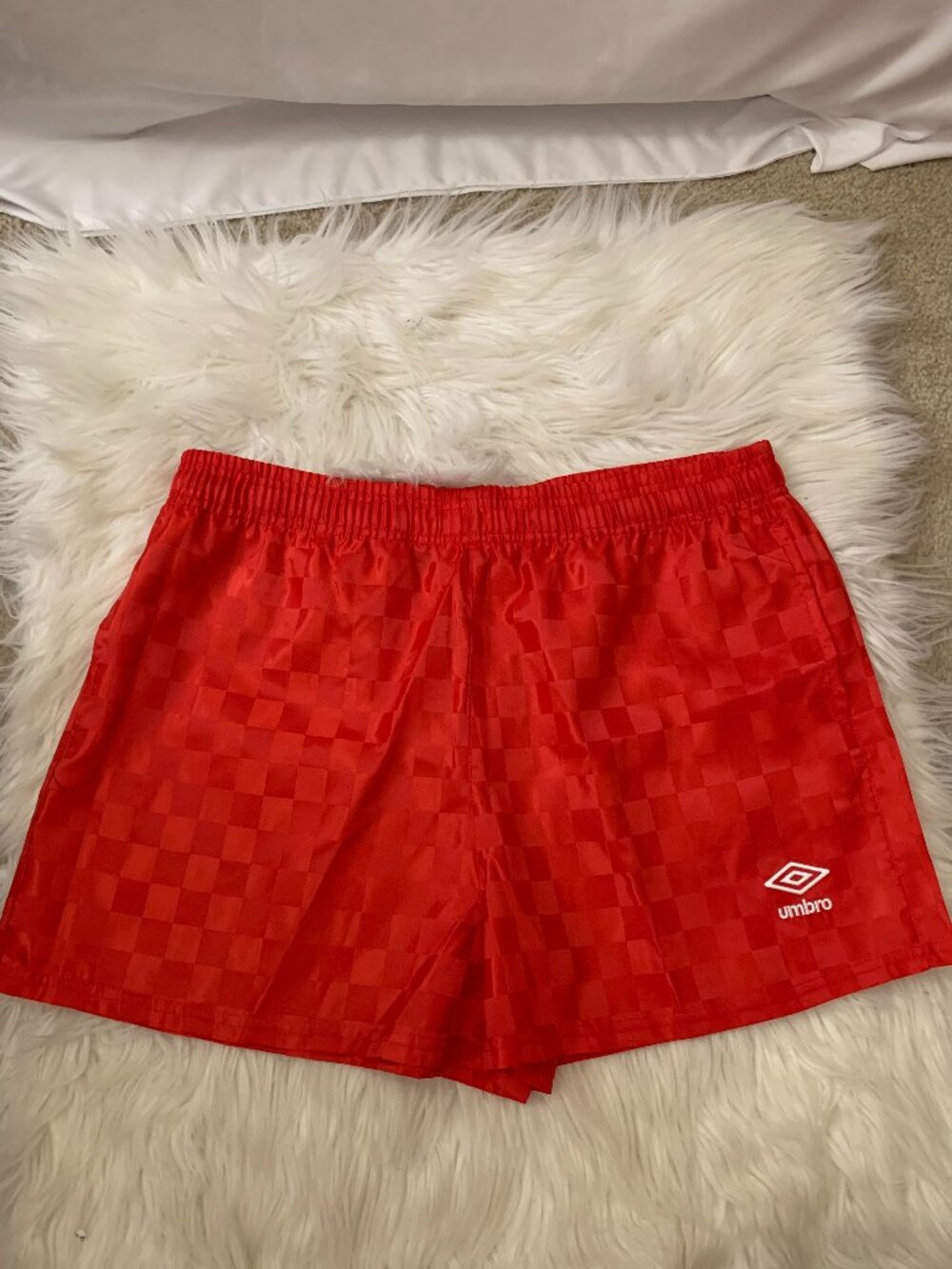 UMBRO Checkered Performance Shorts in Red Sz LARGE